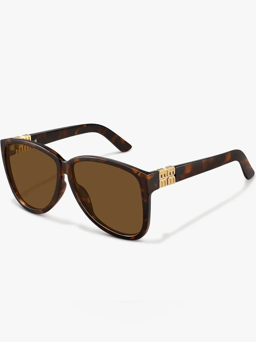 Tortoiseshell Women's Sunglasses with Gold Accents - Brown Lenses